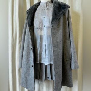 Wool Parka Coat Shearling Lined with Faux Fur Collar